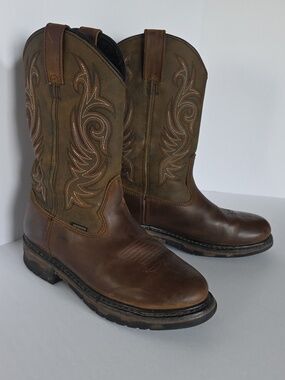 Laredo Mens(7.5D)Leather Waterproof Western Style Pull On Work Boots